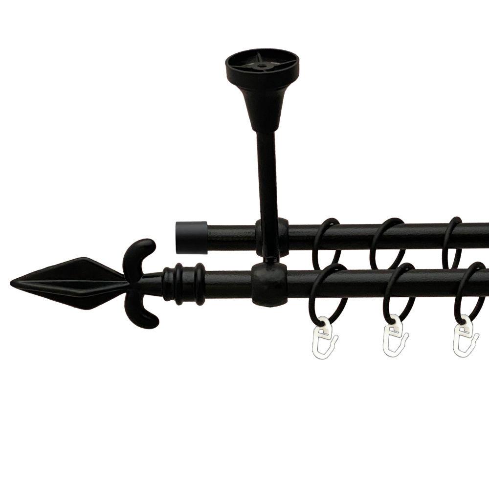 Карниз Orvit Грот металевий дворядний литий до стелі гладка труба кільце металеве 16/16 мм 240 см Чорний Оксамит (00-00013928)