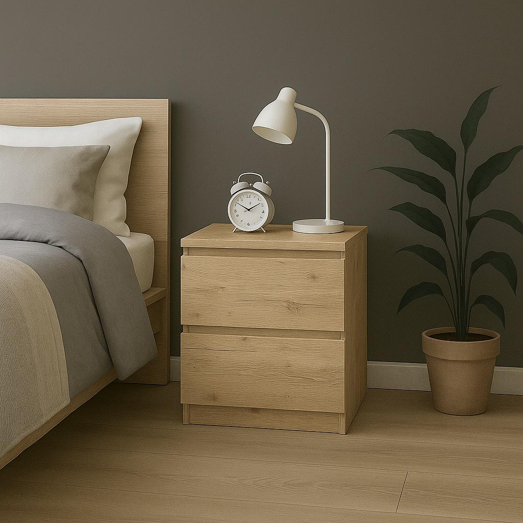 Тумба прикроватная MEBEX на 2 ящика 40х40х54,4 см Дуб Крафт (VS2B400DC) - фото 1 Тумба прикроватная MEBEX на 2 ящика 40х40х54,4 см Дуб Крафт (VS2B400DC) - фото 1