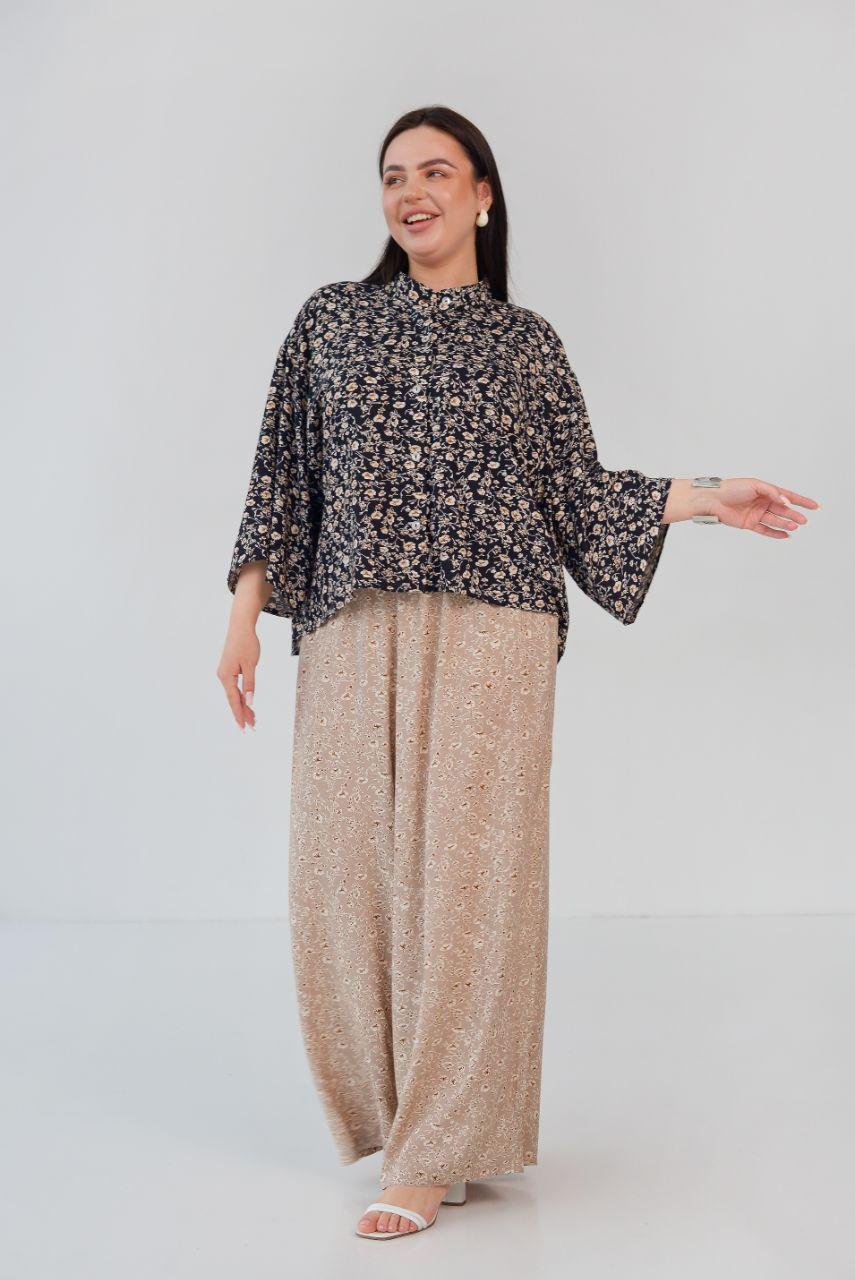 Брюки хлопковые женские широкого покроя р. 60-62 Песочный (14-5229 7)