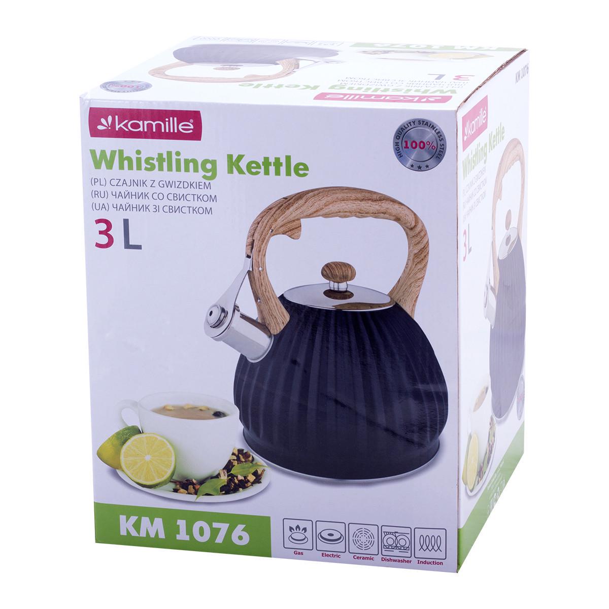 Чайник Kamille KM-1076 из нержавеющей стали со свистком и нейлоновой ручкой 3 л (1678554581) - фото 5 Чайник Kamille KM-1076 из нержавеющей стали со свистком и нейлоновой ручкой 3 л (1678554581) - фото 5