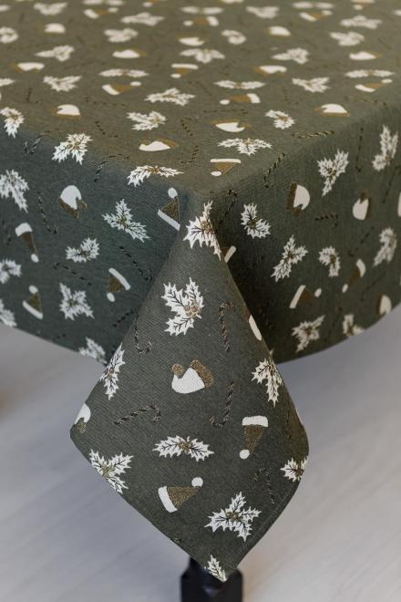 Скатерть жаккардовая с люрексом Прованс Шапочки 136х180 см Зеленый (36858)