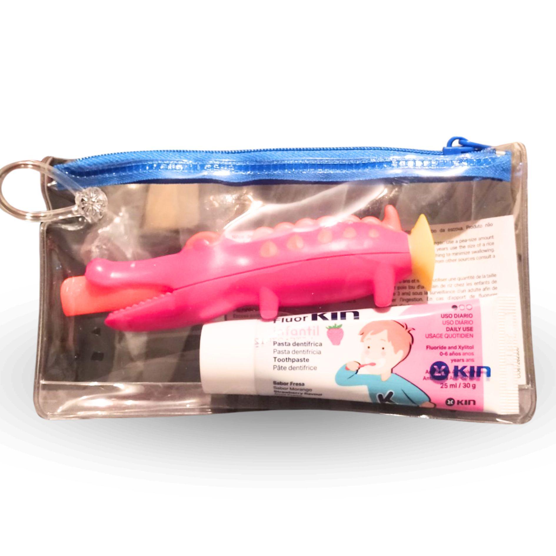 Набор дорожный детский по уходу за зубами крокодил Розовый