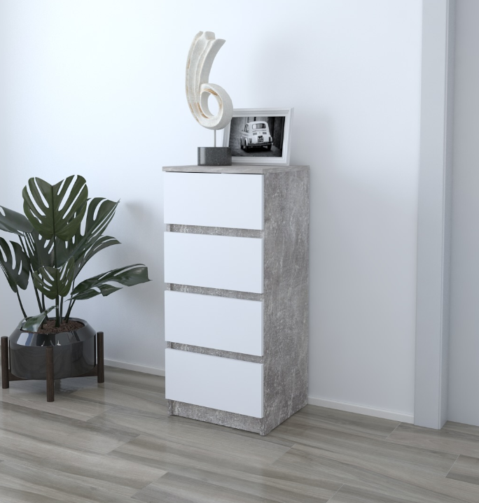 Комод на 4 ящика без ручек Lusi 400х370х900 мм Бетон/Белый - фото 1