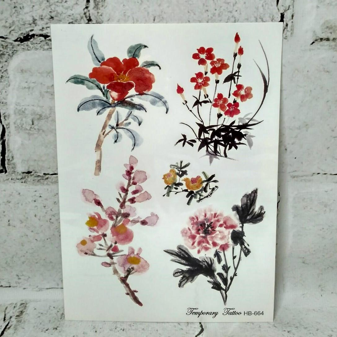 Тату временные Цветы лист 15x21 см (HB-664)