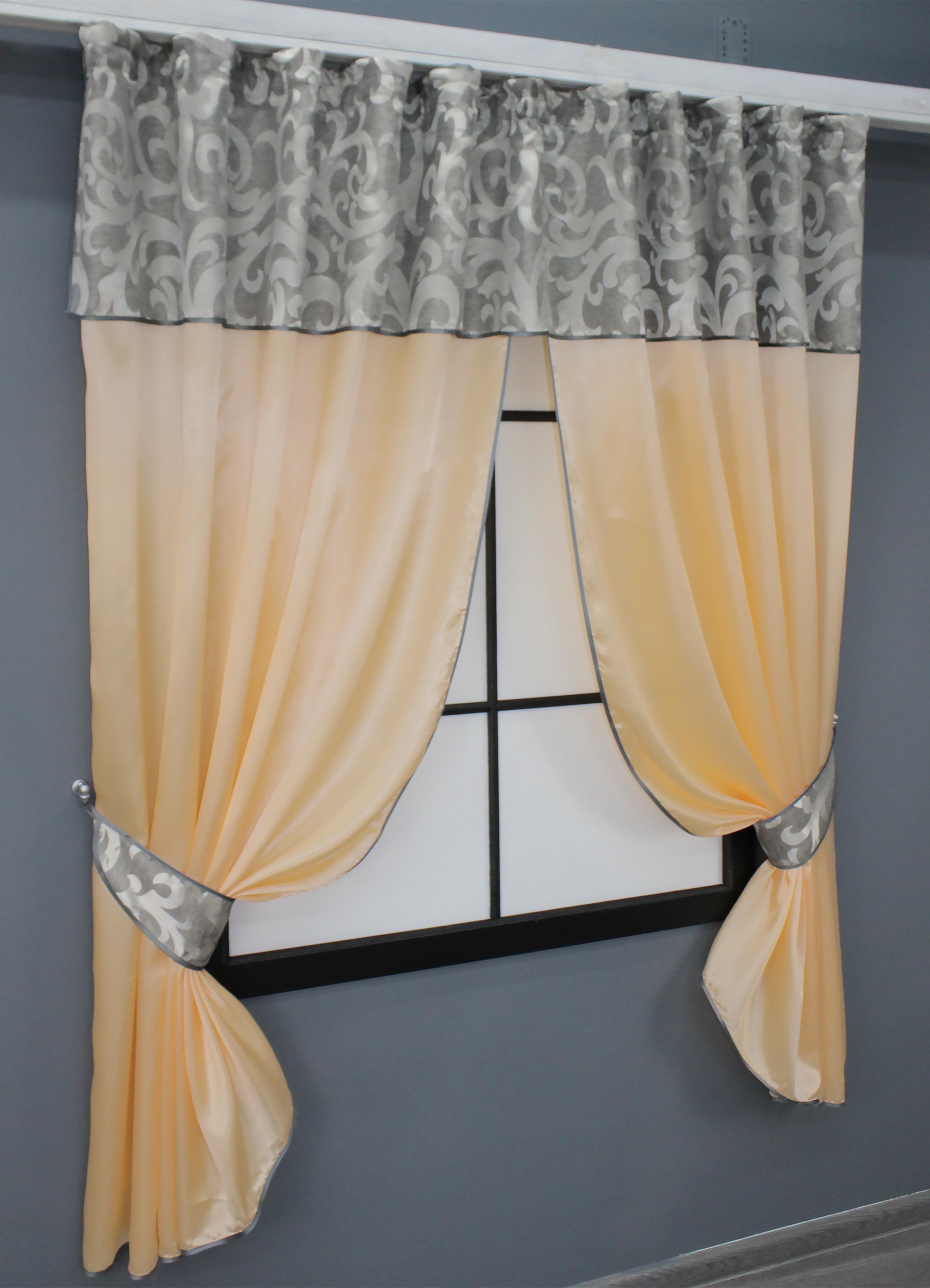 Штори кухонні VR-Textil №073к з ламбрекеном і підхватами 270х170 см Персиковий/Сірий (52-0200) - фото 2