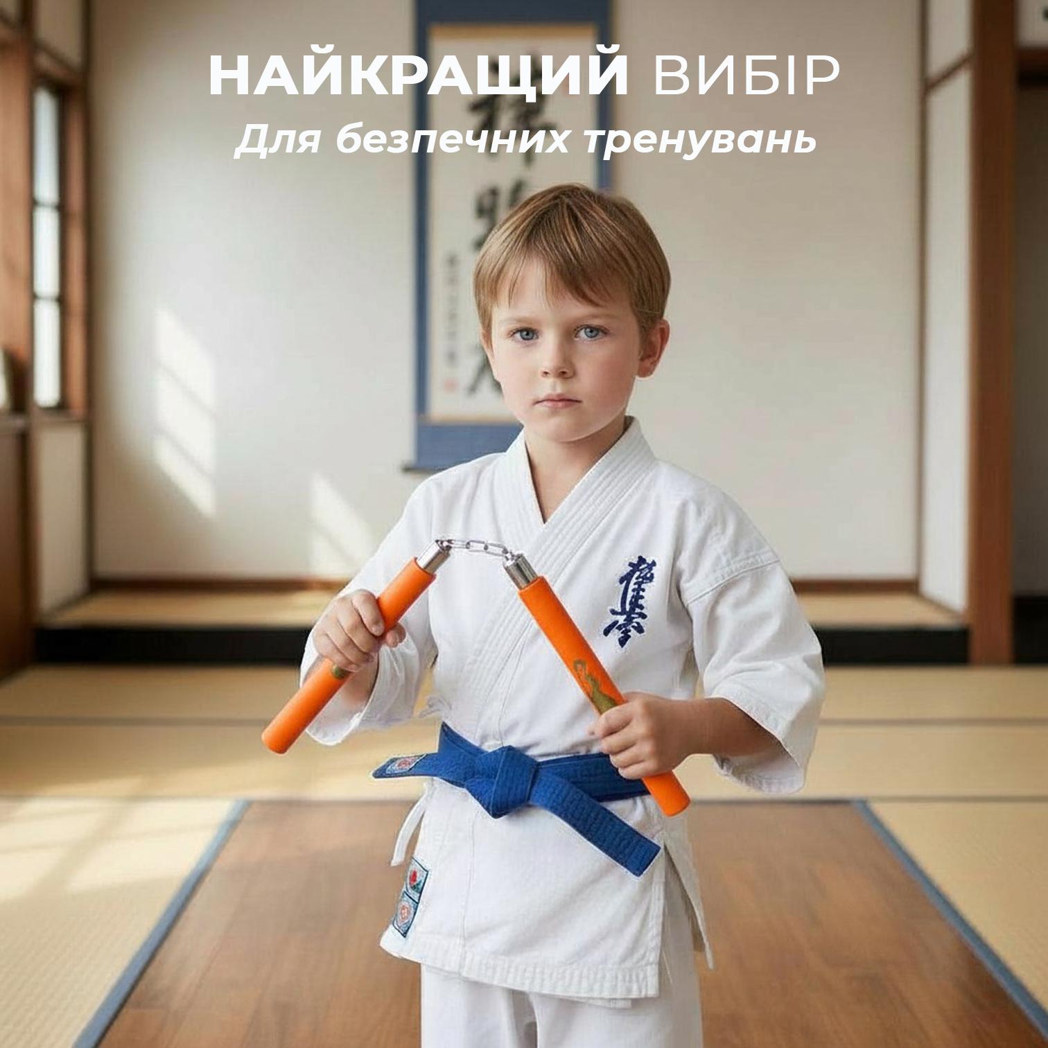 Нунчаки тренировочные Univerza Брюс Ли с цепью неопреновым покрытием для начинающих Оранжевый - фото 8 Нунчаки тренировочные Univerza Брюс Ли с цепью неопреновым покрытием для начинающих Оранжевый - фото 8