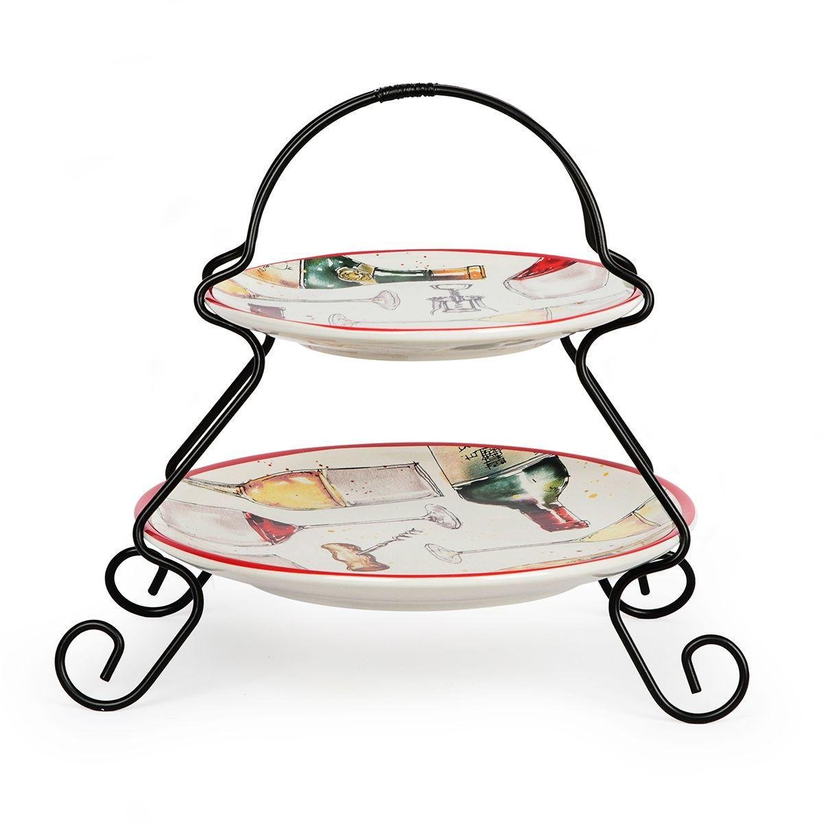 Блюдо двоярусне для подачі закусок Certified International Свято молодого вина керамічне 17,8 см/23 см Різнокольоровий (28139)