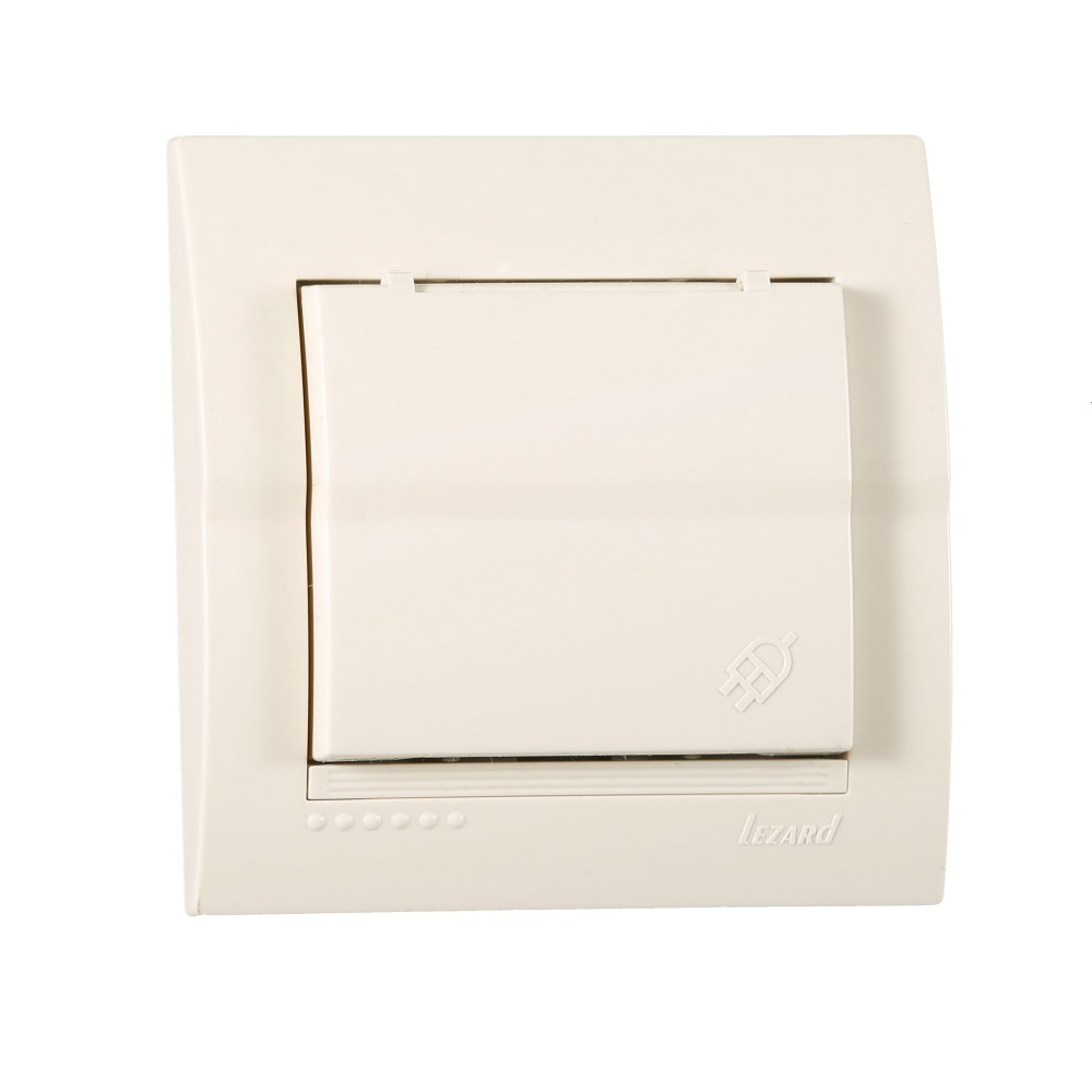 Розетка Lezard Deriy 1-я с заземлением и крышкой Кремовый
