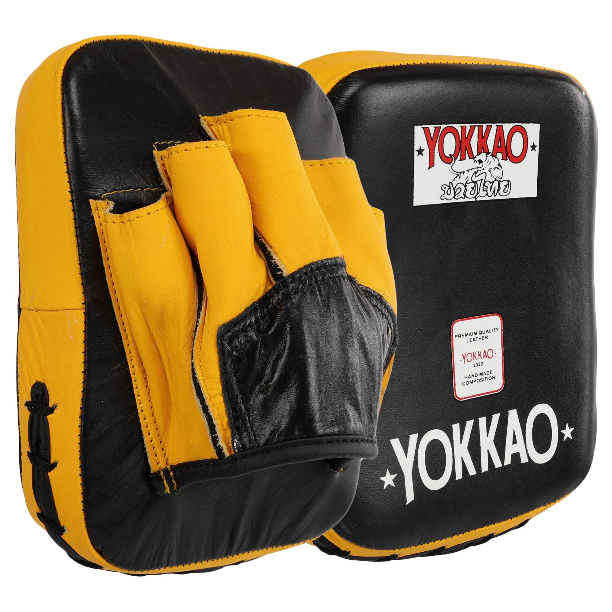 Лапа боксерська вигнута тренувальна YOKKAO YKO-217 шкіряна 2 шт. Чорно-жовтий (37487629)