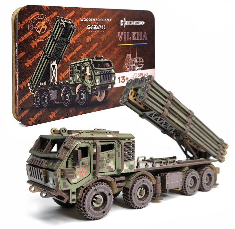 Конструктор 3D деревянный лицензионный TheGravix РСЗО ОЛЬХА 519 деталей 38 см