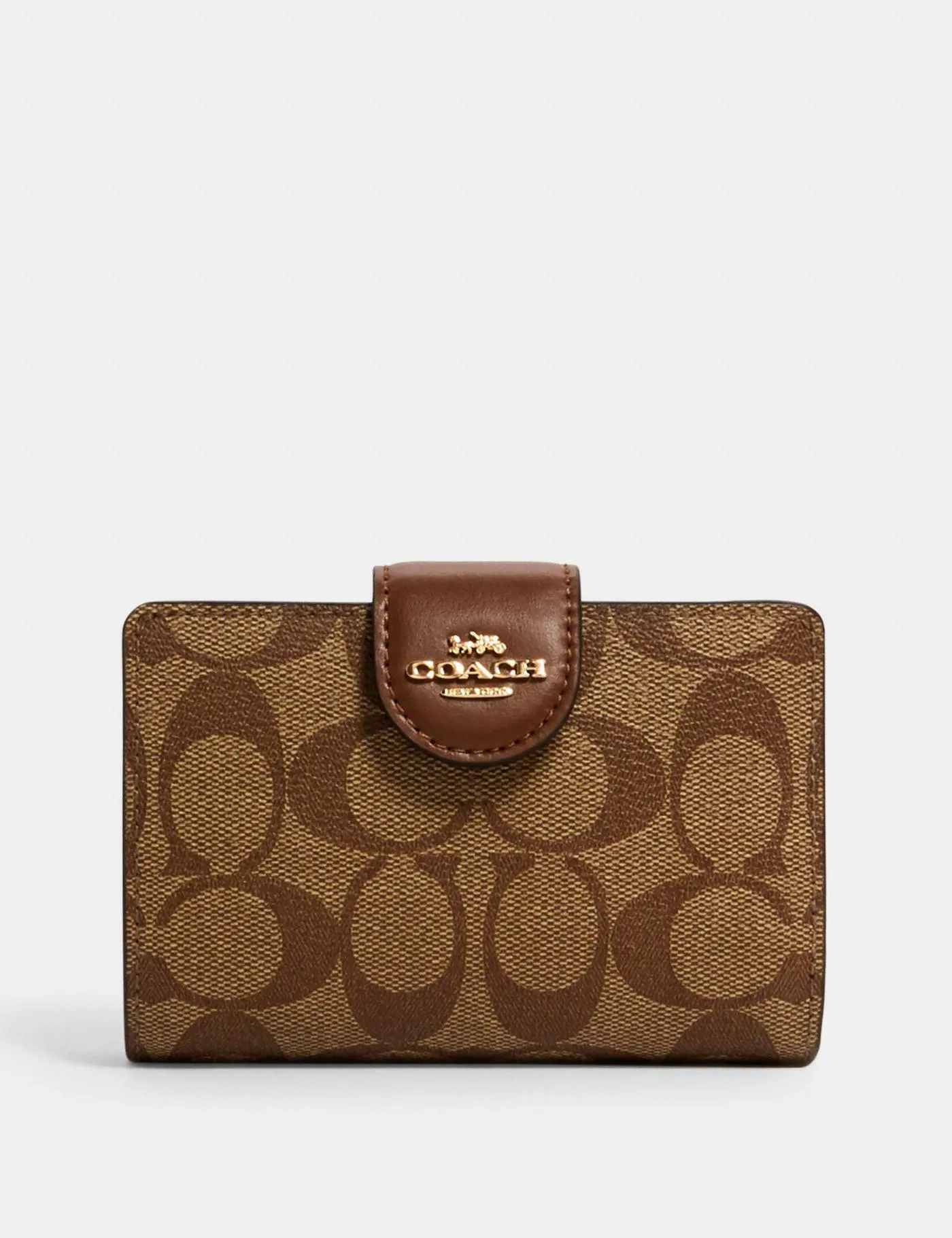 Кошелек Coach Women's Medium Corner Zip Wallet in Signature Canvas Khaki/Saddle