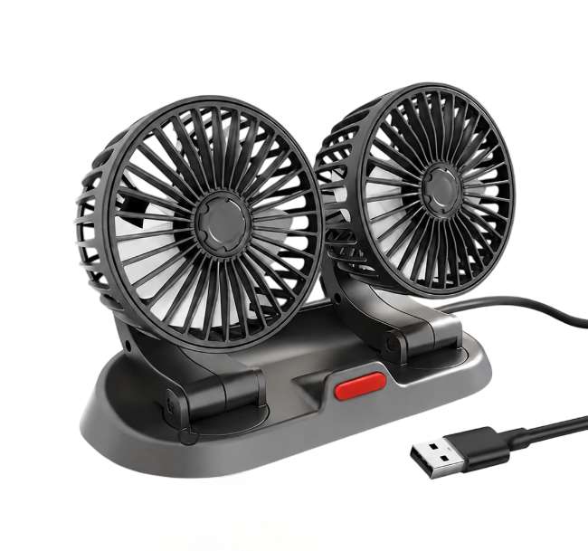 Автомобильный вентилятор двойной на 2 скорости 5V с поворотом на 360° USB 22х16х11 см Черный (opt-107810)