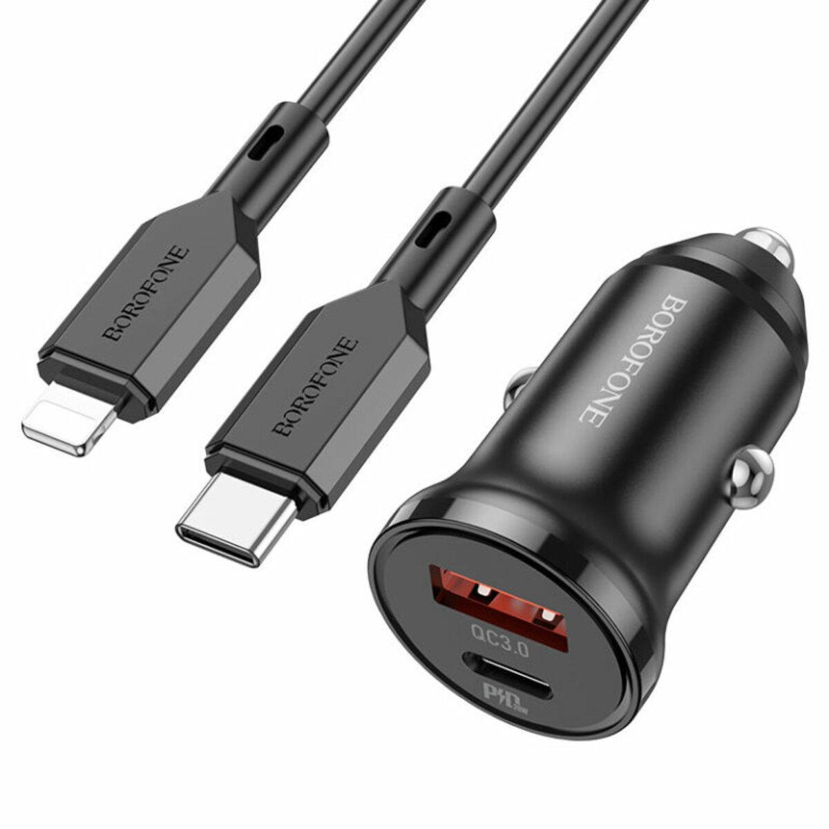 Зарядний пристрій автомобільний Borofone BZ18A PD20W+QC3.0 car charger set Type-C to iP Black (BZ18ACLB)