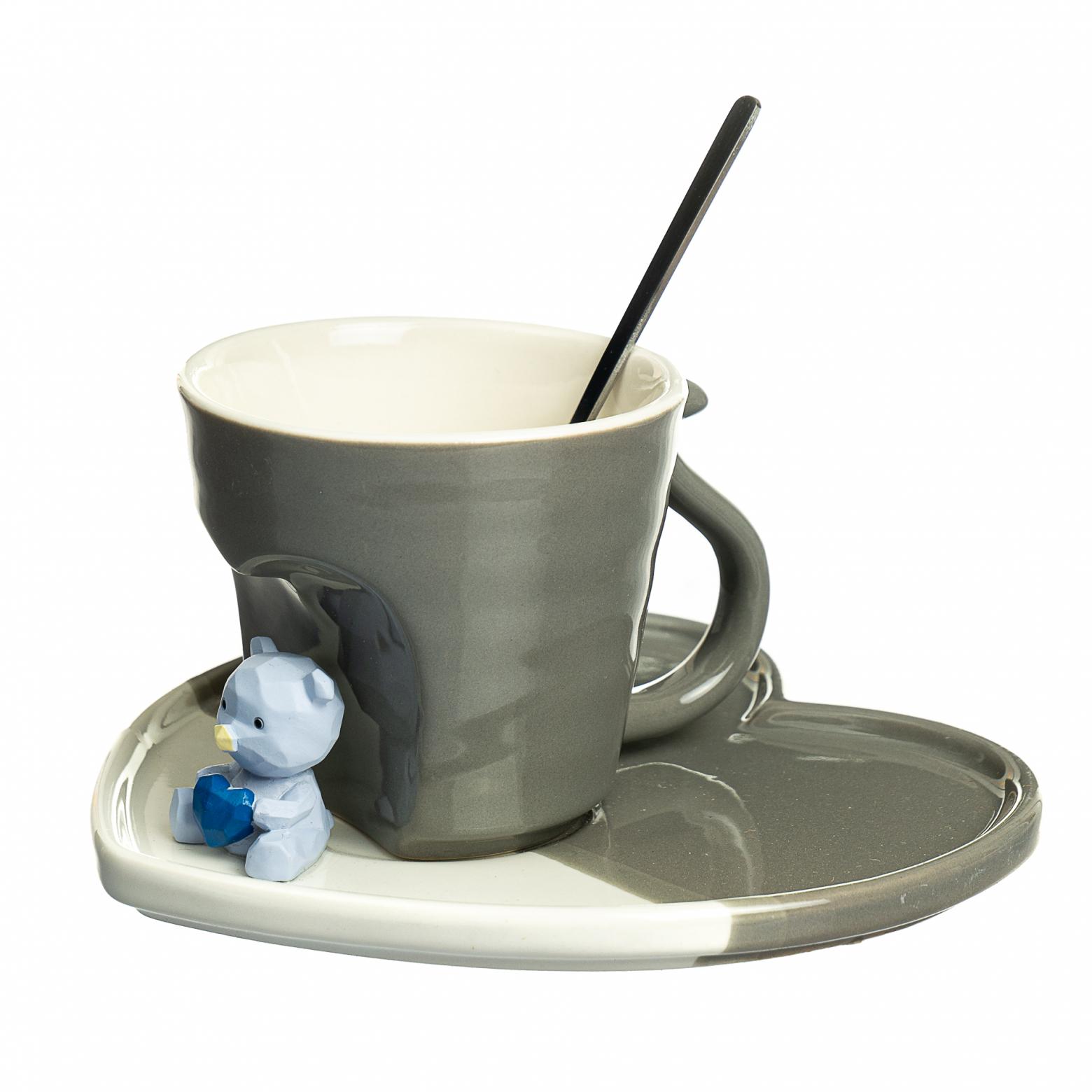 Кружка с блюдцем Elisey Мишка 150 мл Серый (8515-001)