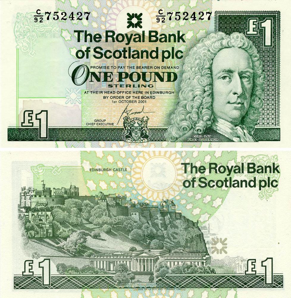 Коллекционная банкнота Шотландия 1 фунт 2001 UNC (P351e)