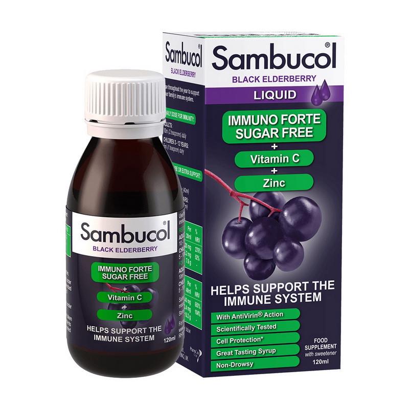 Комплекс для імунітету Sambucol Immuno Forte Sugar Free + Vitamin C + Zinc Liquid 120 мл (21205-01) - фото 1 Комплекс для імунітету Sambucol Immuno Forte Sugar Free + Vitamin C + Zinc Liquid 120 мл (21205-01) - фото 1