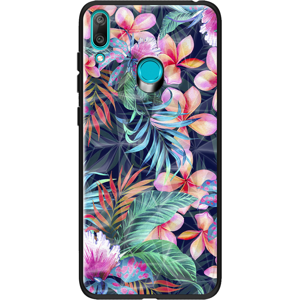 Чехол Boxface Huawei Y7 2019 flowers in the tropics Черный силикон с призмой (36044-up1971-37853)