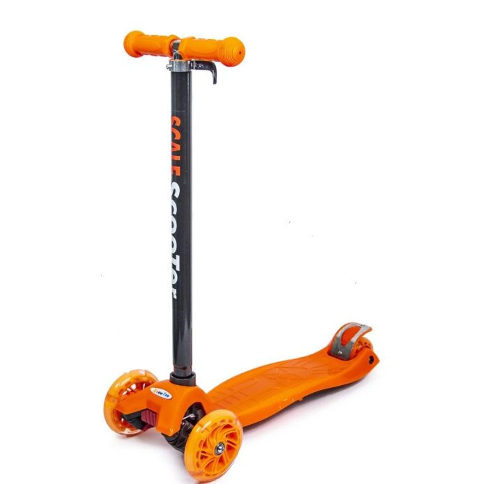 Триколісний самокат MAXI Orange. (Наклон керма та світні колеса)