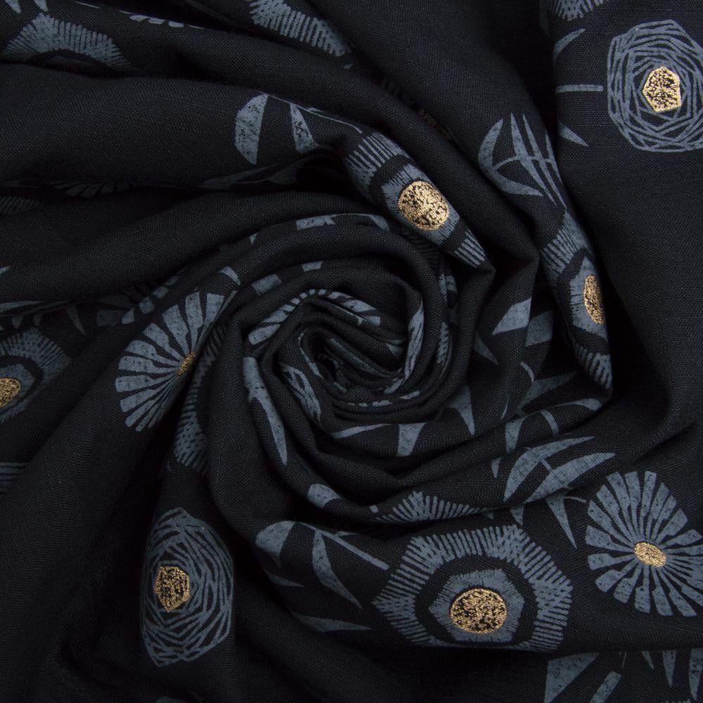 Ткань костюмная под лен с напылением соняшник чорний