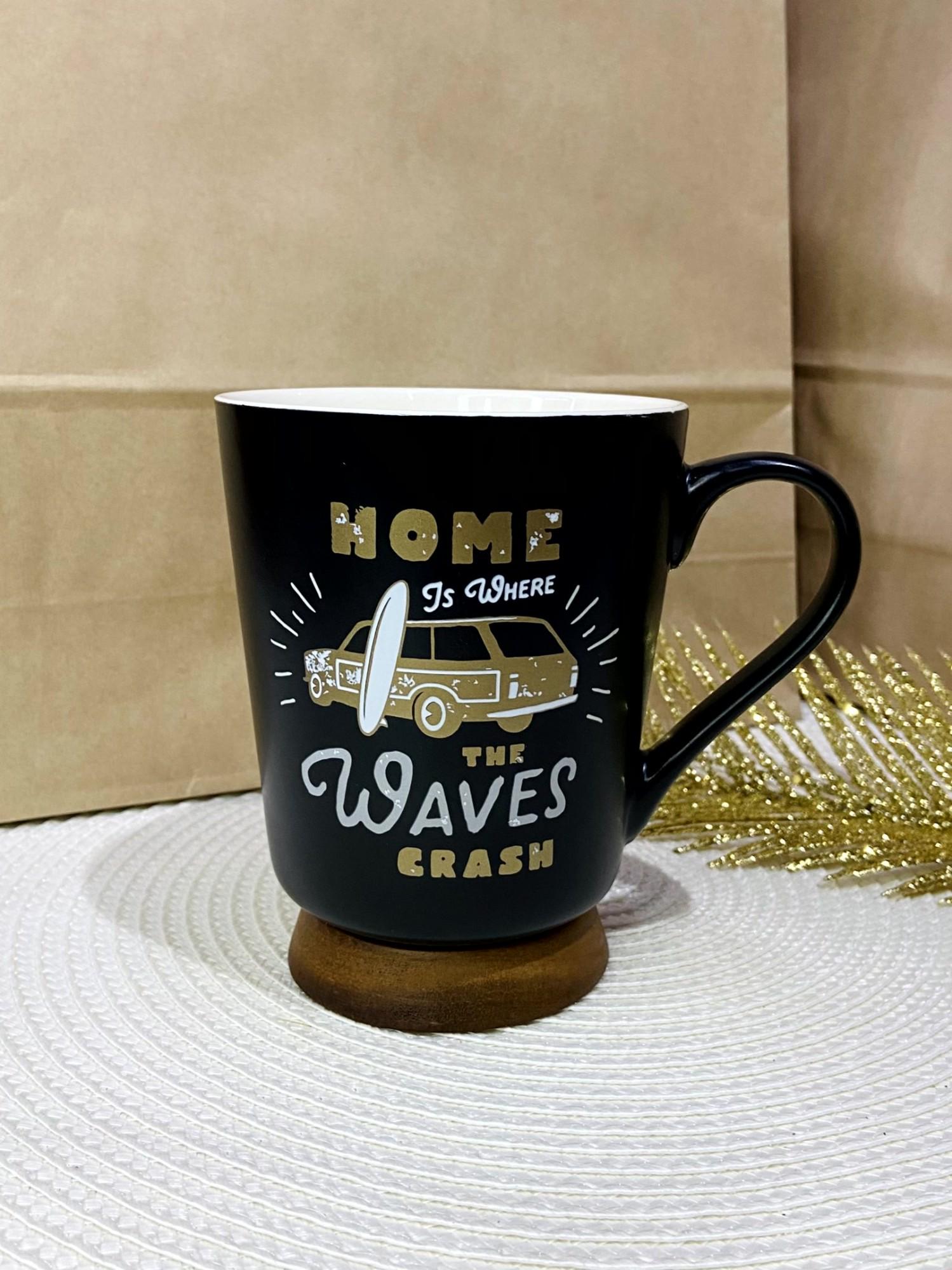 Чашка керамическая Авто на деревянной подставке 440 мл Черный Чашка керамическая Авто на деревянной подставке 440 мл Черный