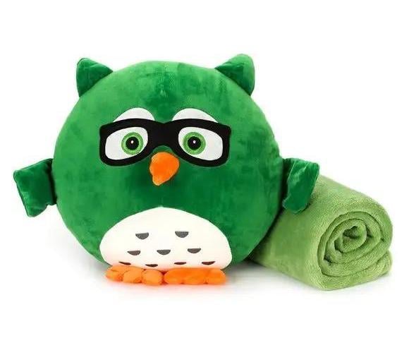 Іграшка-подушка з пледом Wellamart Сова Барик 3в1 Зелений (78100004)