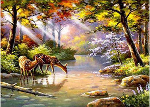 Алмазная мозаика на подрамнике Водопой у ручья 40х50 см (DM.355-pdr)