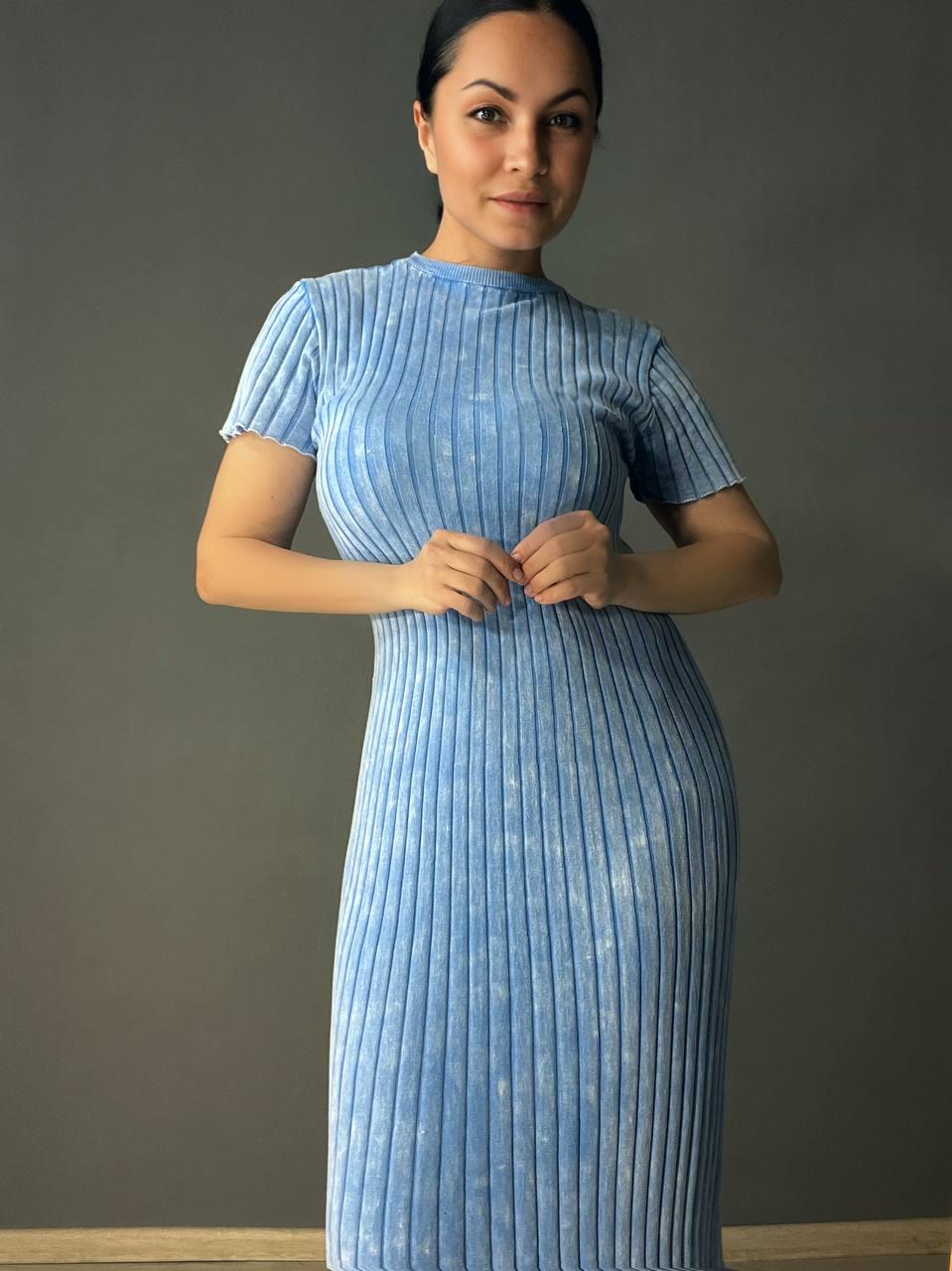 Платье женское Fashion 3042 длинная трапеция трикотажное в рубчик OS Голубой (26404729) - фото 6 Платье женское Fashion 3042 длинная трапеция трикотажное в рубчик OS Голубой (26404729) - фото 6