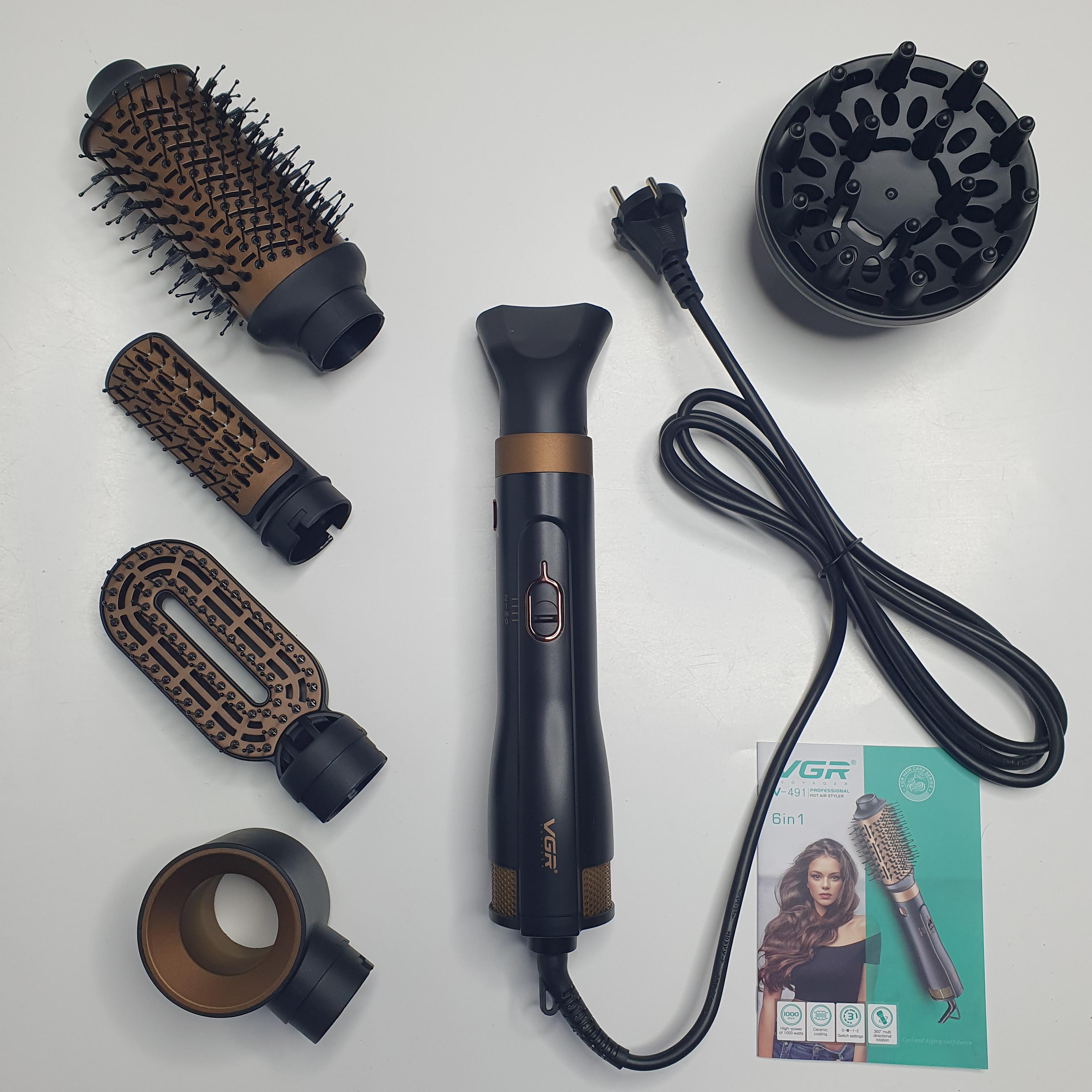 Стайлер для сушіння та укладання волосся VGR 6в1 з 6 насадками Чорний (V-491)