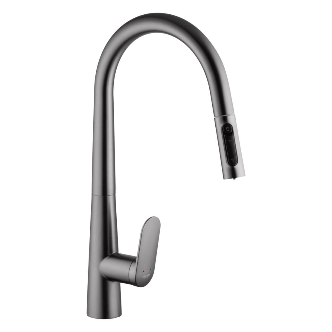 Змішувач для кухні Kroner Element 211569-5301 з висувним виливом і підключенням до фільтру латунний Графітовий