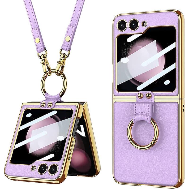 Противоударный кожаный чехол GKK with ring and strap для Samsung Galaxy Z Flip5 Dream Purple