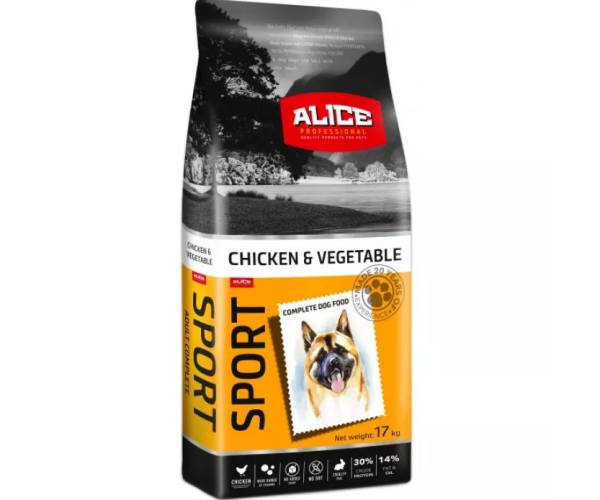 Корм сухий Alice Sport Chicken and Vegetable з куркою/рисом/овочами для собак 17 кг