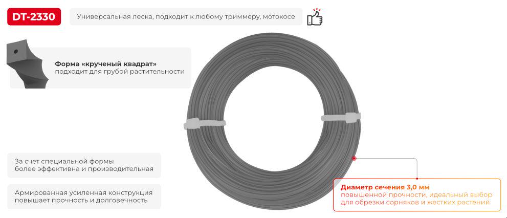 Леска для триммера Intertool DT-2330 квадрат крученая армированная 3,0 мм x 15 м - фото 2