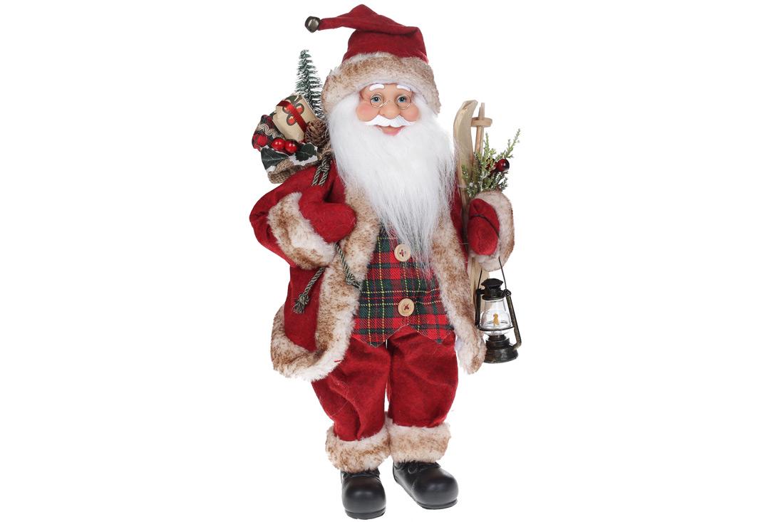 Новогодняя игрушка BonaDi Санта с фонарем и лыжами 41 см (845-202)