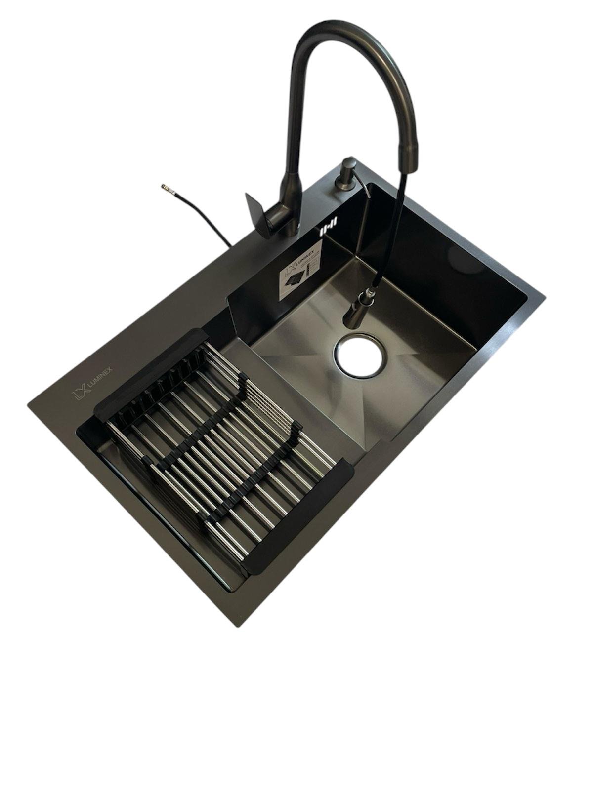 Мойка для кухни правая и смеситель для кухни с выдвижным изливом Luminex 78х48 см (6660)