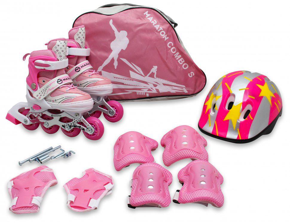 Набор роликовых коньков с защитой Maraton Combo S р. 28-33 Розовый (7002/1)