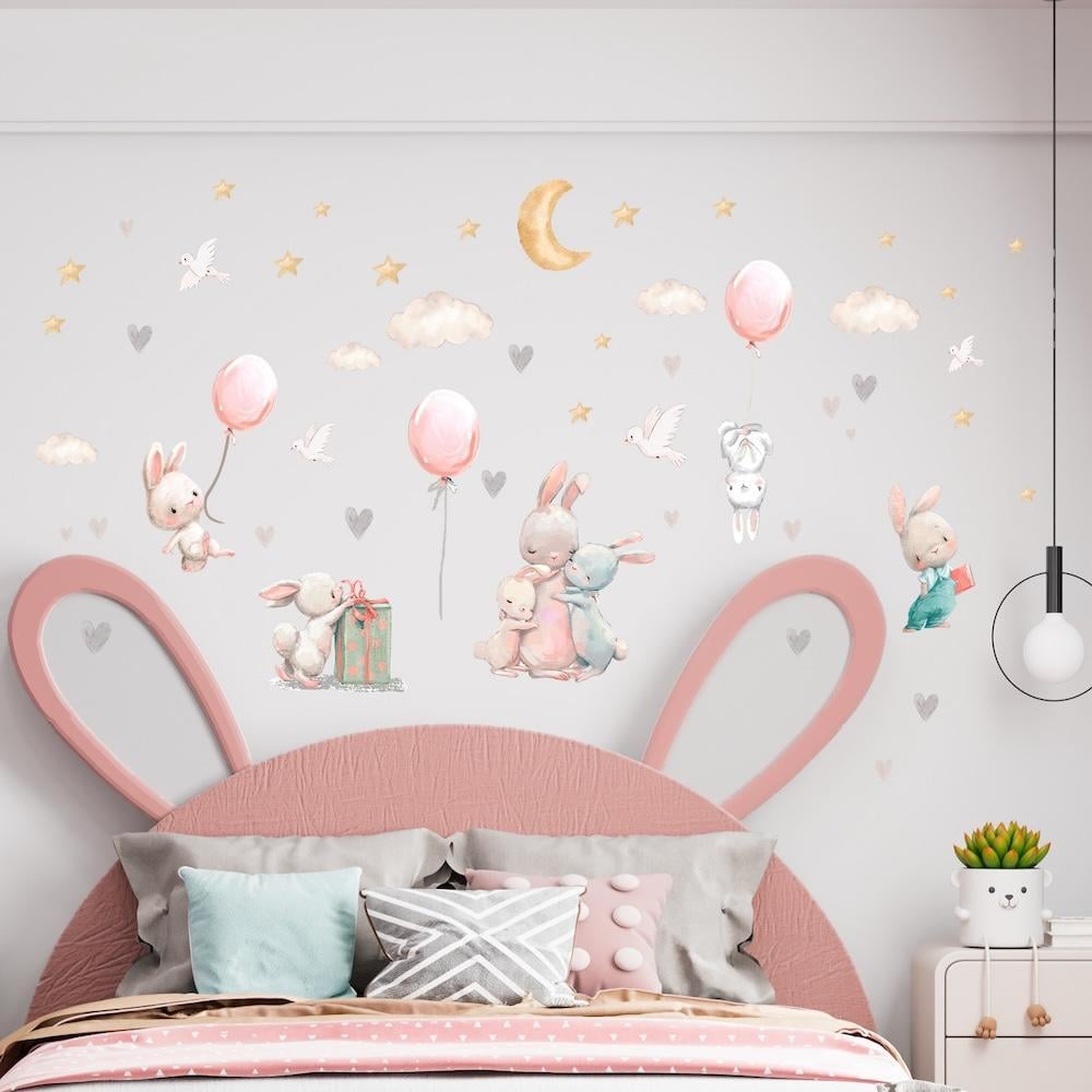 Наклейки на стены в детскую LIPKO Зайчатая с шариками М Розовый (160)