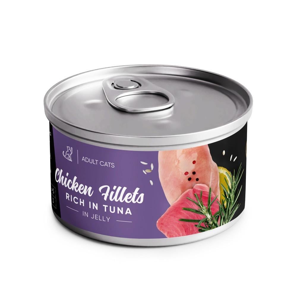 Корм влажный Savory Chicken Fillets rich in Tuna in Jelly for Adult Cats для взрослых кошек филе курицы с тунцем в желе 70 г (34806654)