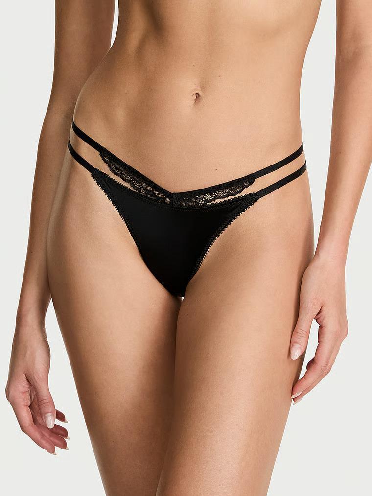 Трусики стринги Victoria's Secret Very Sexy Rose Lace-Trim Strappy Cut-Out V-String Panty S Черный (27269661)
