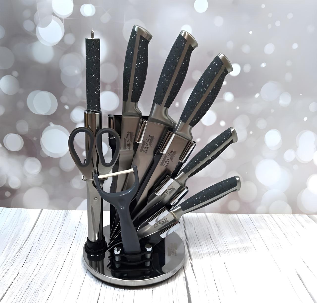 Набір кухонних ножів з підставкою та ножиці /овочечистка Z.e.p.Line ZP-027 Black (90120) - фото 3