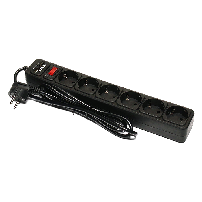Подовжувач фільтр мережевий AXXIS з USB2 Optima Base 6 1,5 м 3x0,75 мм2 Black (ax-1270)