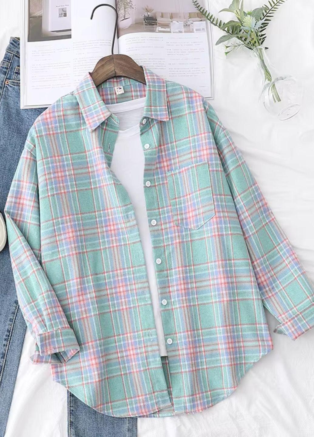 Рубашка женская Oversize в клетку G&N 14920 L Мятный/Розовый