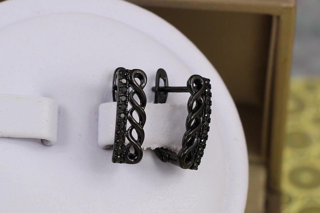 Серьги Xuping Jewelry Плетенка с дорожкой покрытие блэк ган 1,6 см Черный