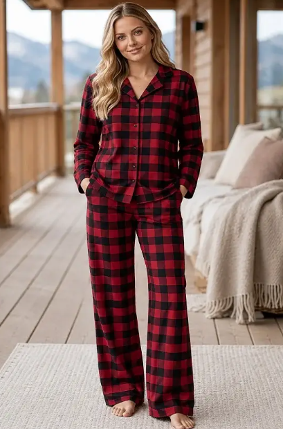 Пижама женская Pijamoni 5660-3k в клетку S Красный с черным (11823446)