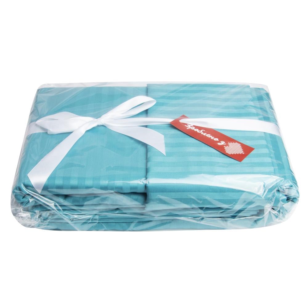 Комплект постельного белья евро сатин в полоску Бирюзовый (26022) - фото 5