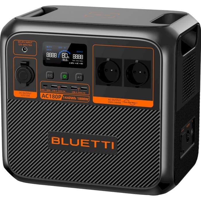 Зарядна станція портативна Bluetti AC180P LiFePO4 1440Wh 1800 Вт бездротова зарядка 15W Black (623892) - фото 4