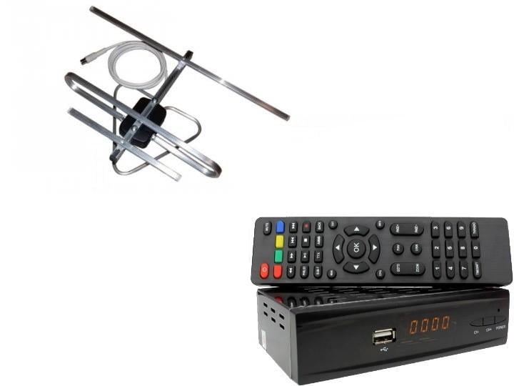 Комплект DVB-S2/T2 тюнер комбинированный Combo DVB-S2/T2/антенна комнатная с усилителем A-SUS