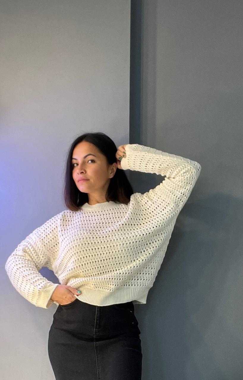 Светр жіночий MIX RAY 6766 ажурна вʼязка сітка павутинка OS Молочний (1232) - фото 1 Светр жіночий MIX RAY 6766 ажурна вʼязка сітка павутинка OS Молочний (1232) - фото 1