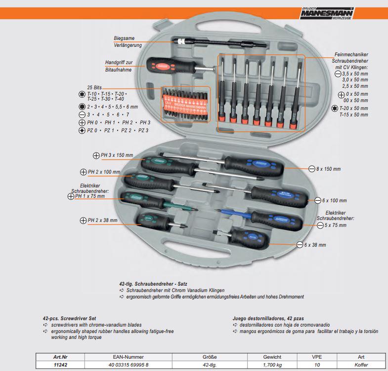 Набір викруток і біт у кейсі BRUDER MANNESMANN M11242 (19084075) - фото 2