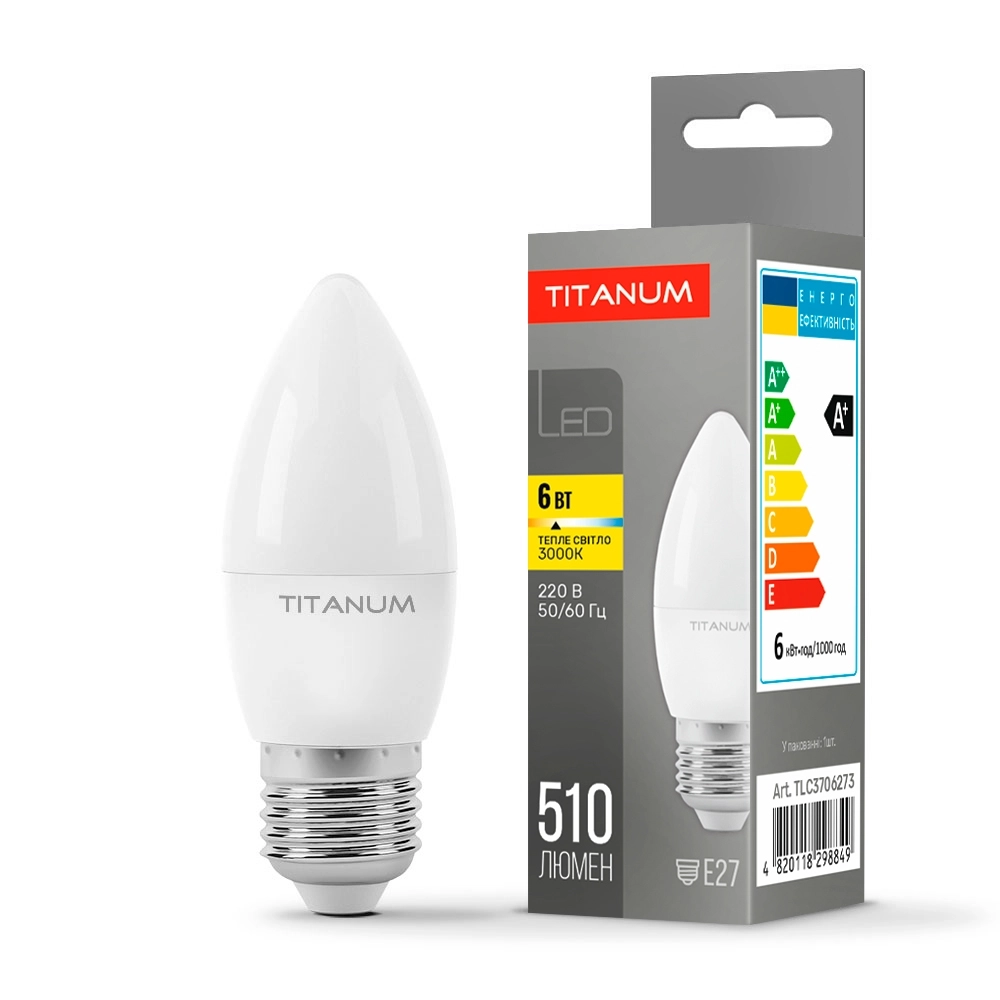 LED-лампа TITANUM C37 6W E27 3000K (TLС3706273)