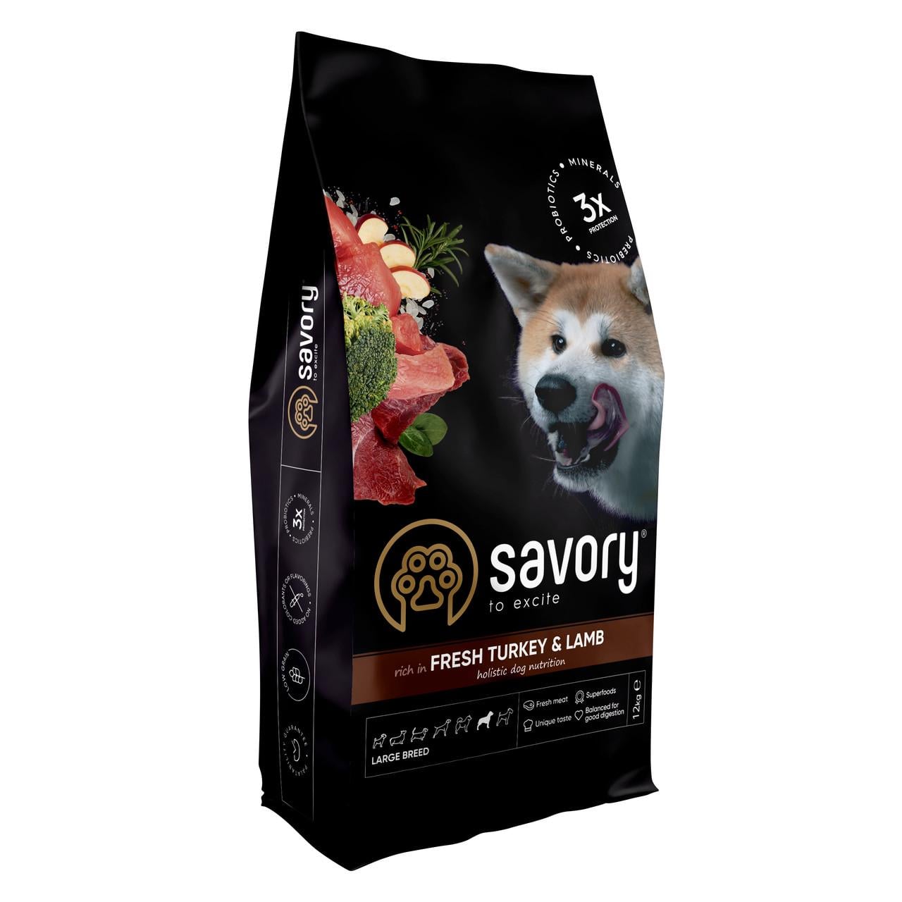 Сухой корм для собак больших пород Savory 12 кг индейка и ягненок Сухой корм для собак больших пород Savory 12 кг индейка и ягненок